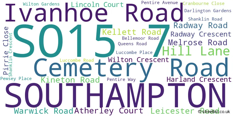 A word cloud for the SO15 7 postcode